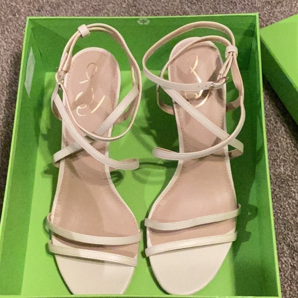 Sam Edelman Delanie Ivory Leather Stiletto Strappy Sandal Heels Womens 10M NIB